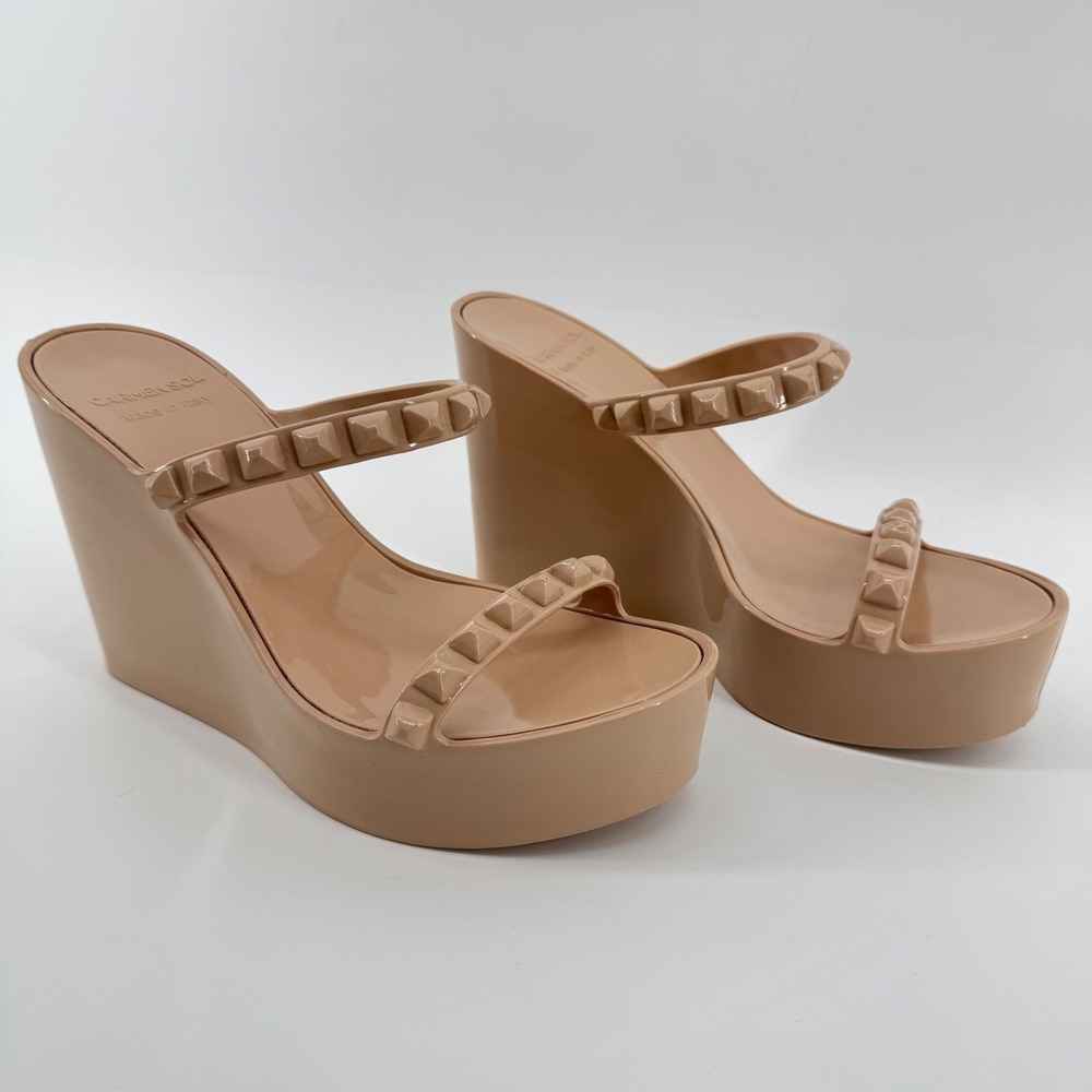 Carmen Sol Tonino Studded Jelly Wedge Sandals Womens 9 Nude Beige Italy Platform
